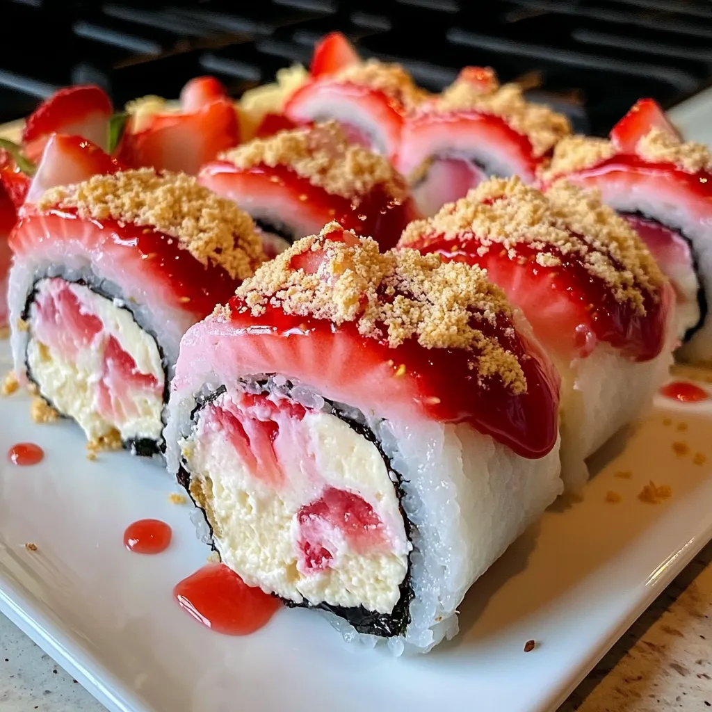 Strawberry Shortcake Cheesecake Dessert Sushi Rolls with Sweet Rice and Berry Filling - tertiary view